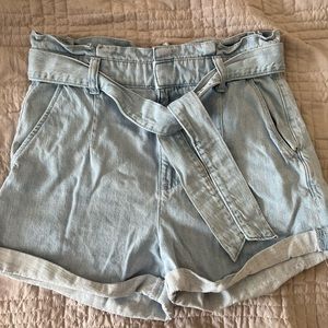 Express paper bag extreme high rise denim shortie